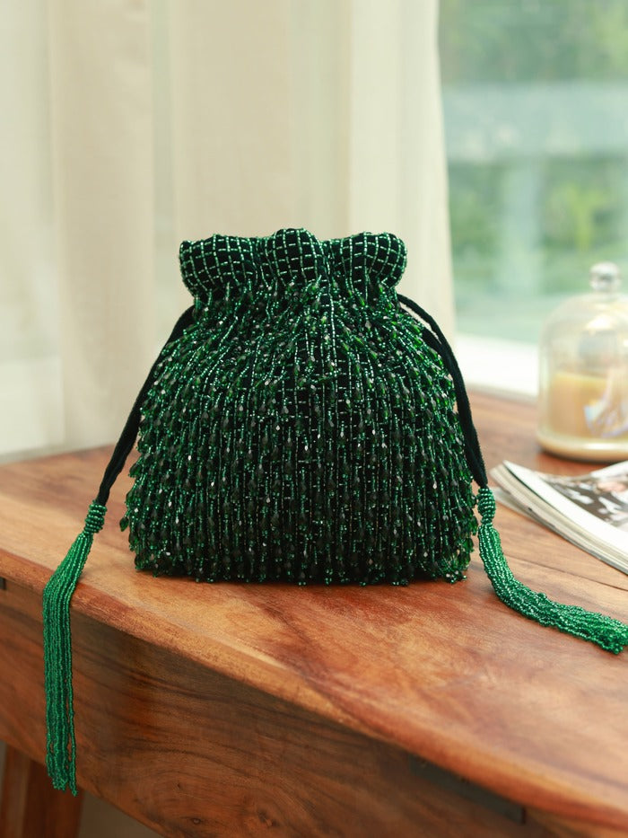 Rosa Green Potli Bag with Handle