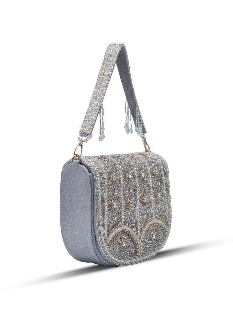 Kavya Grey Flap Over Bag with Handle