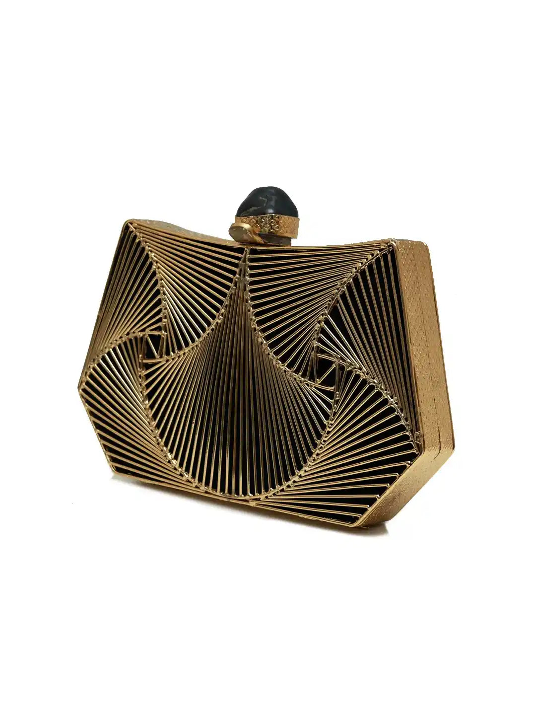 Gold geometric clutch bag on a white background