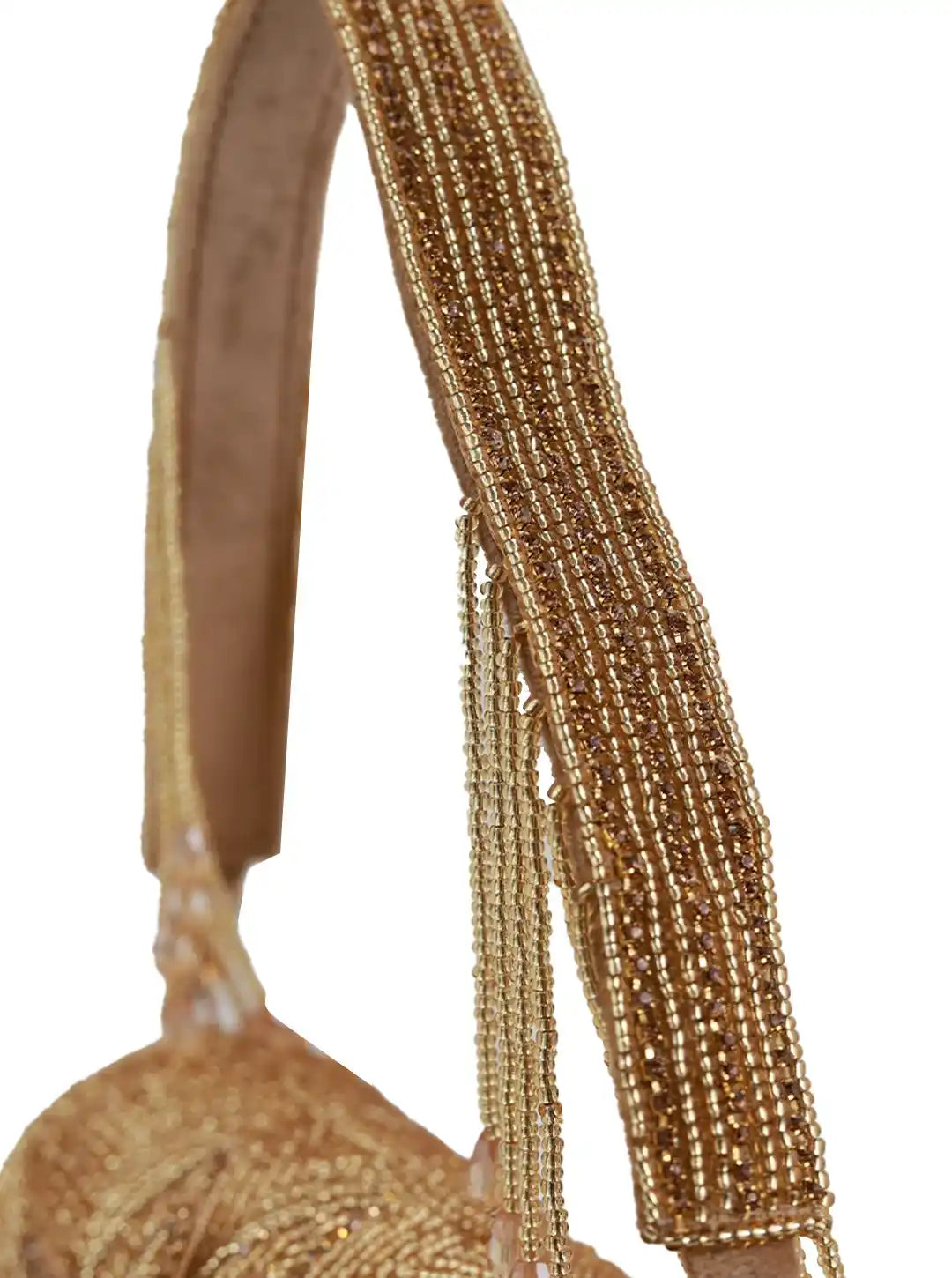 Gold beaded headband on a white background