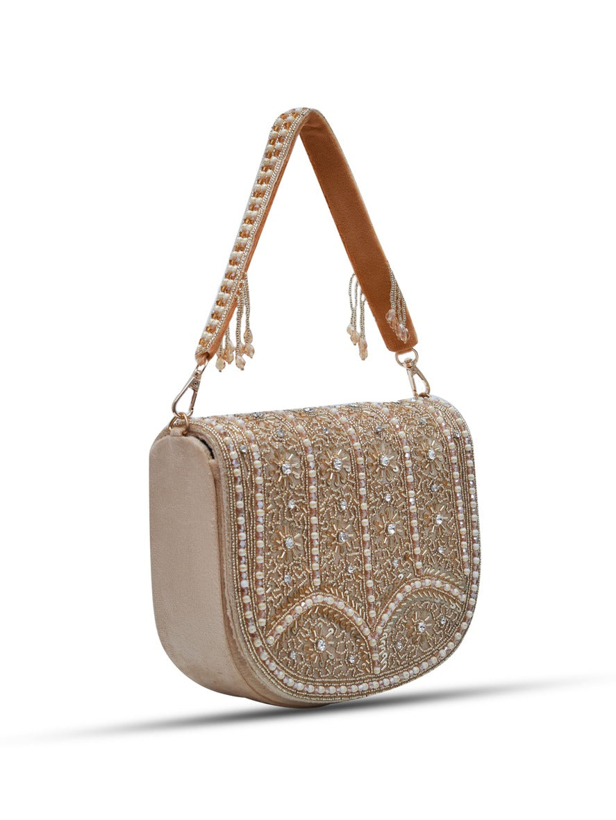 Kavya Beige Flap Over Bag with Handle