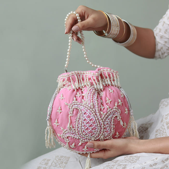 Sukoon Hand Embroidered Potli with Pearl Handle