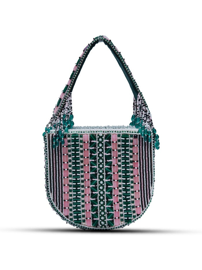 Asma Green Flap Over Bag with Handle