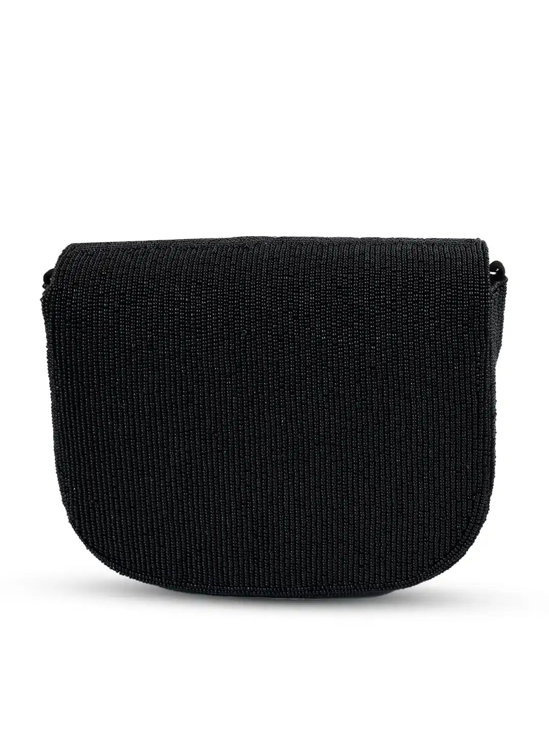 Black ribbed clutch bag on a white background
