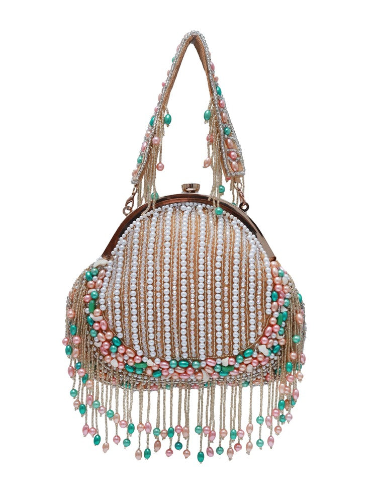 Sona Pearl Tasselled Batua with Detachable Handle