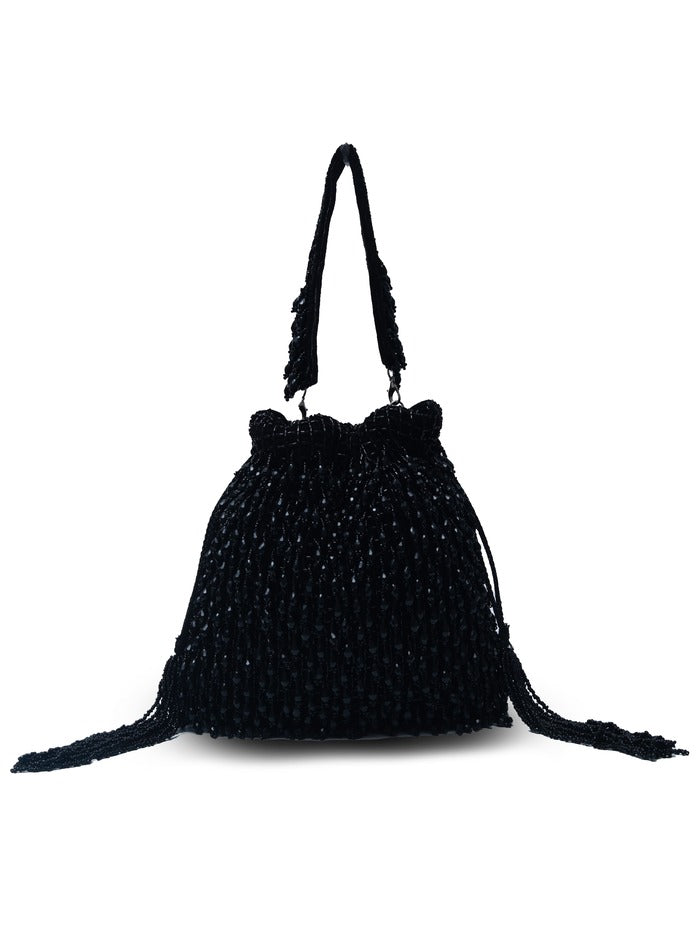 Rosa Black Potli Bag with Handle