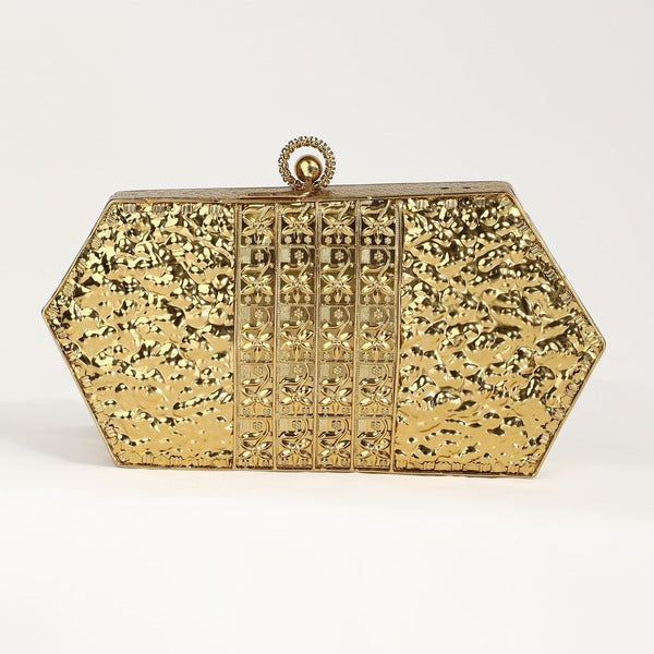 Fatima Gold Embellished Brass Clutch