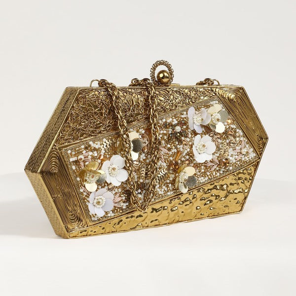 Fatima Gold Embellished Brass Clutch