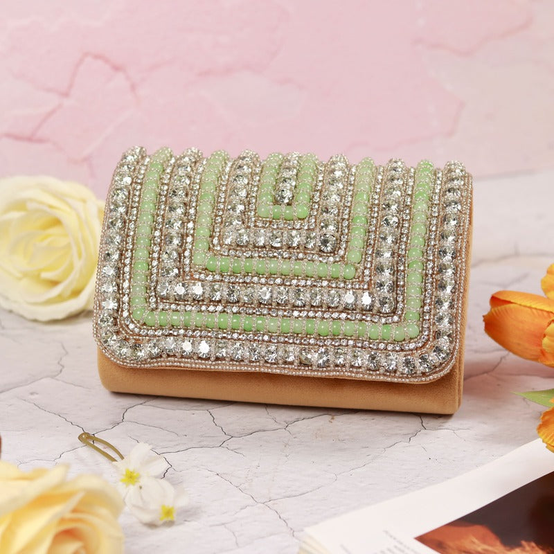 Nysa Green Embellished Flap over Clutch Bag