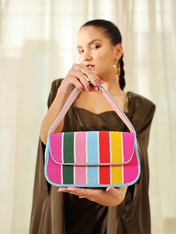 Stripe Multicolor Baguette Bag with Handle