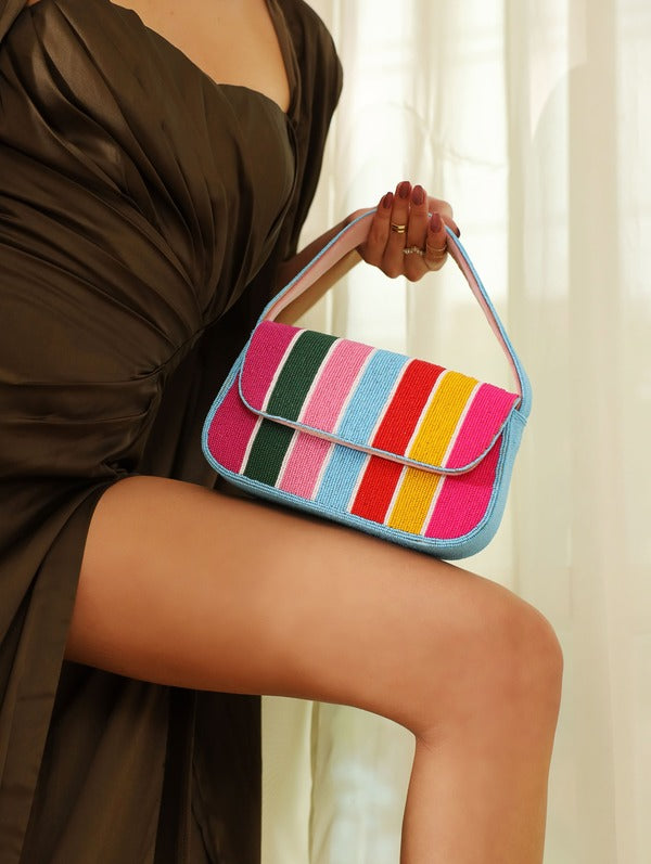 Stripe Multicolor Baguette Bag with Handle