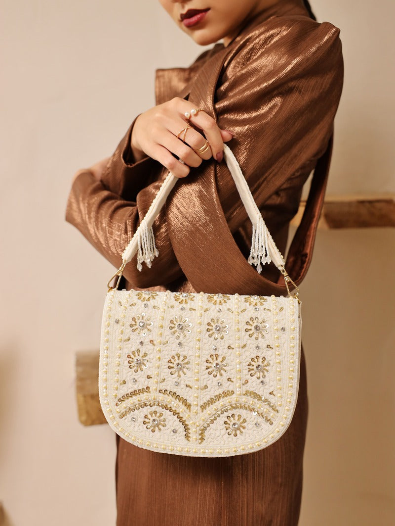 Kavya White Flap Over Bag with Handle