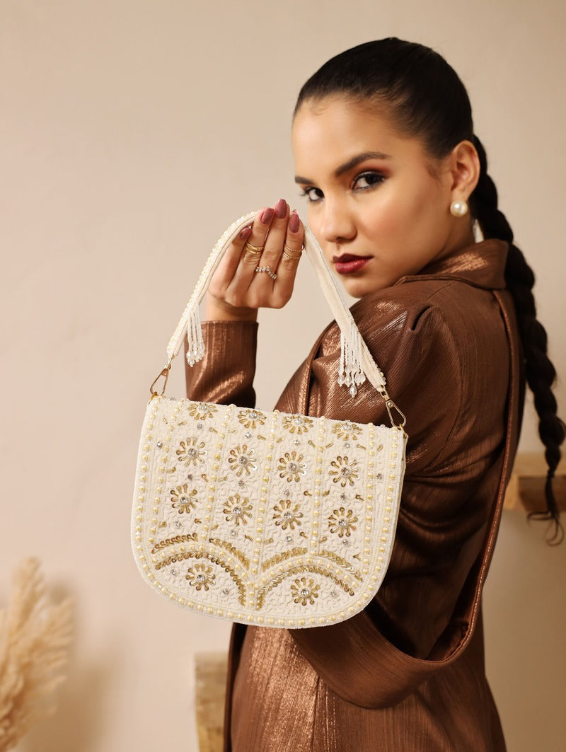 Kavya White Flap Over Bag with Handle