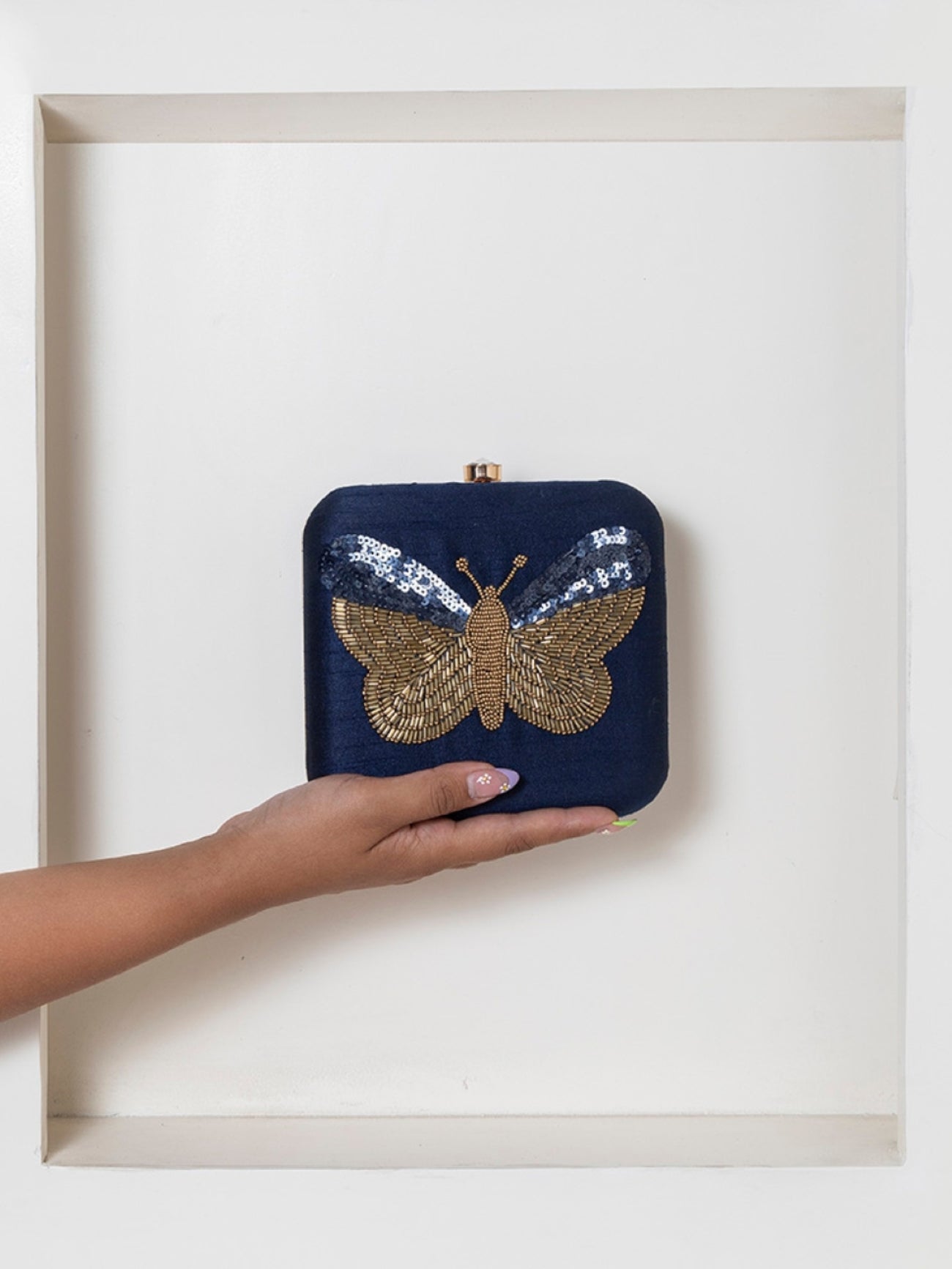 Nigah Square Hand Embroidered Butterfly Clutch