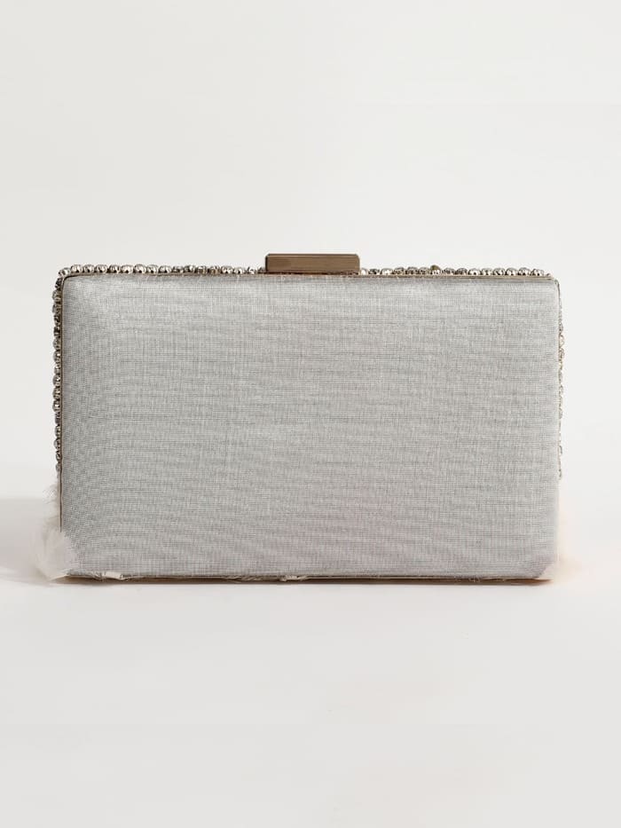 Daina White Hand Embroidered Feather Clutch