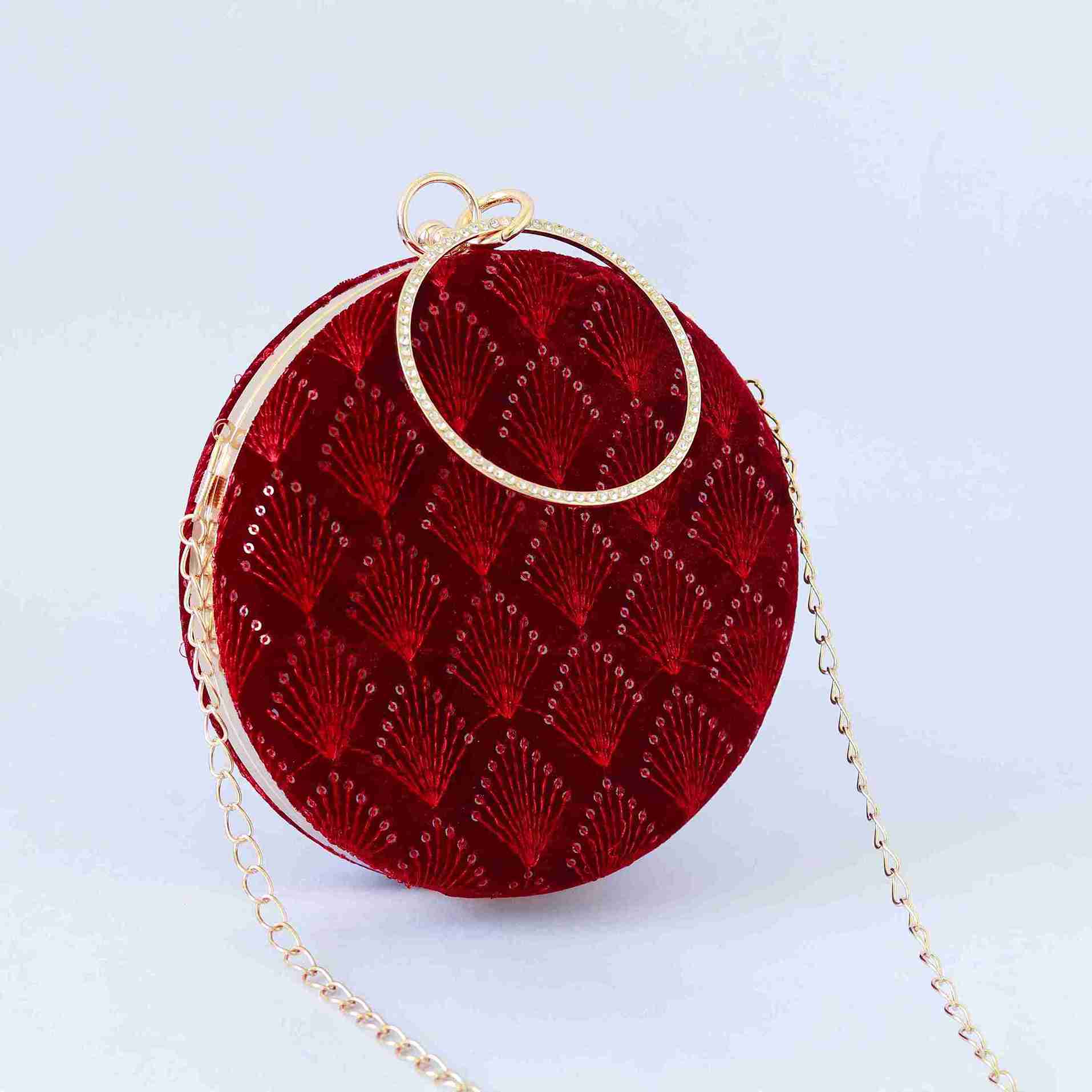 Amber Resham Embroidered Round Clutch