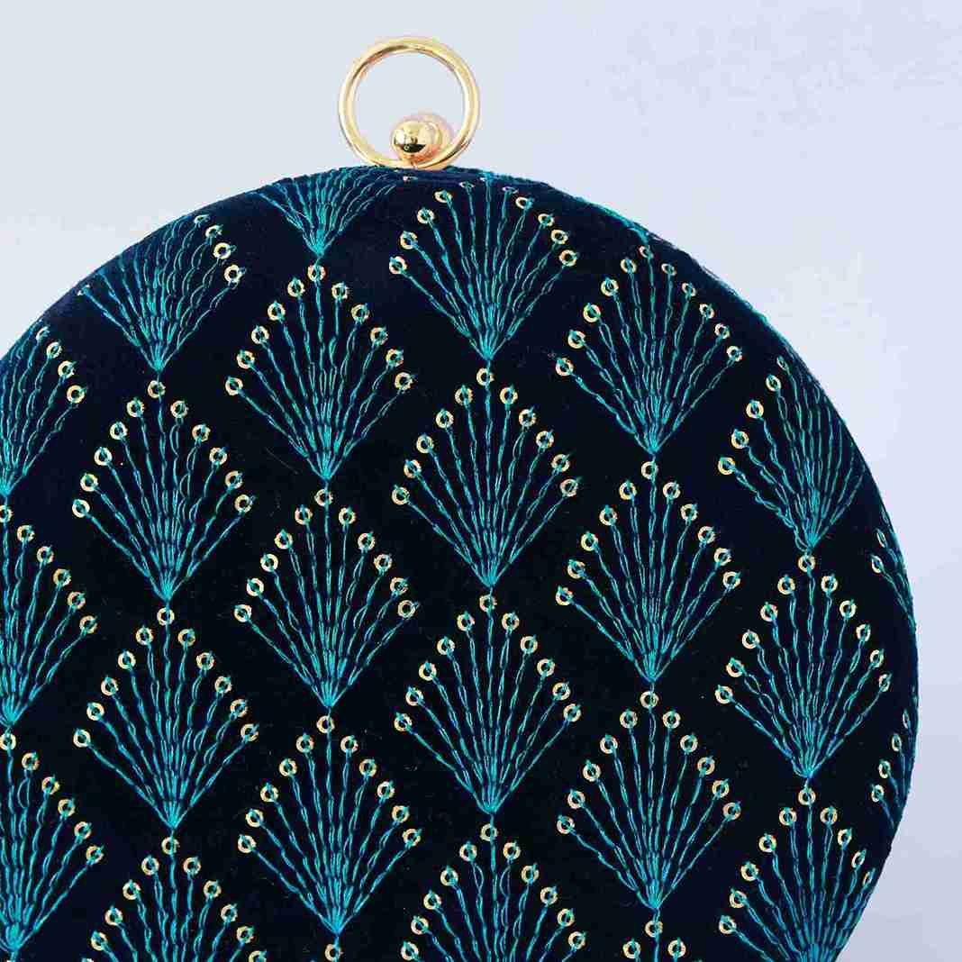 Amber Resham Embroidered Round Clutch