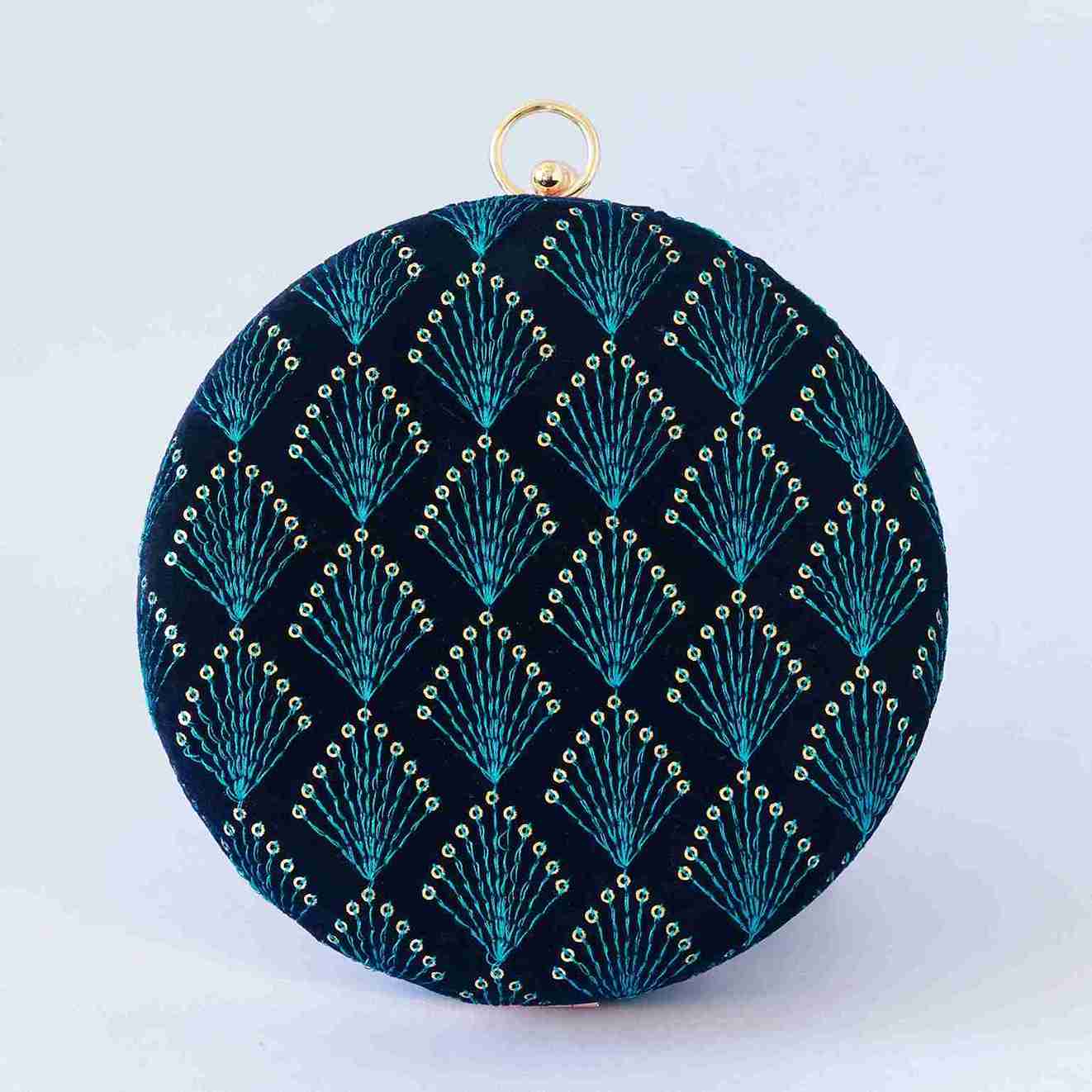 Amber Resham Embroidered Round Clutch